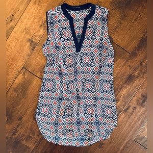 Staccato geometric sleeveless Tunic blouse Dress (navy blue orange white) Medium
